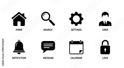 Essential set of universal flat design icons for modern web and mobile application interfaces
