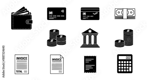 Comprehensive Vector Icon Collection for Financial Transactions, Banking, and Money Management Concepts