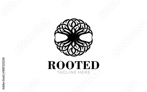 Illustration vector graphic of a tree root shape on a white background logo design template