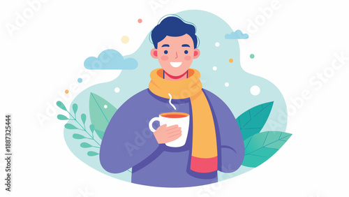 A cheerful vector illustration of a person in warm, stylish clothing, perfect for winter or seasonal themes