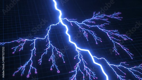 Energetic blue electrical discharges electrify a dark grid backdrop
