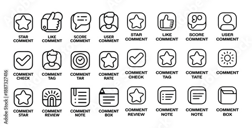 Social media feedback icon set for customer reviews and user commentary in linear style vector