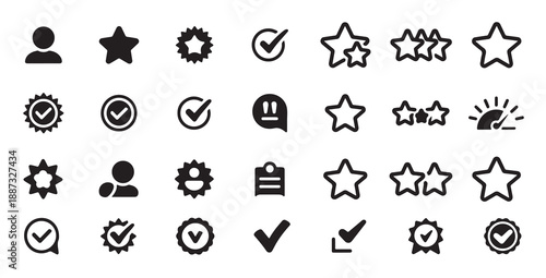 Mixed solid and line icons for digital ranking systems and account verification statuses vector