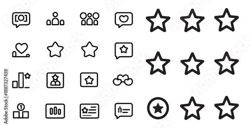 Feedback and rating outline icon set, good review and opinion flat vector collection