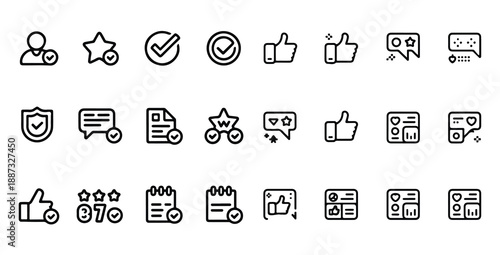 User feedback and review outline icon set, customer satisfaction and approval flat vector collection