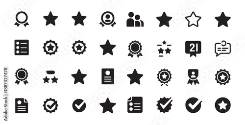 Solid icons for awards, stars, and user profiles representing achievement and recognition