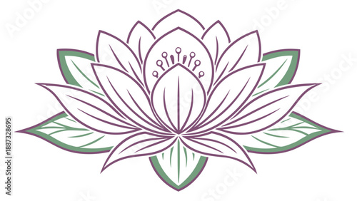 Lotus Flower Outline With Purple and Green Accents