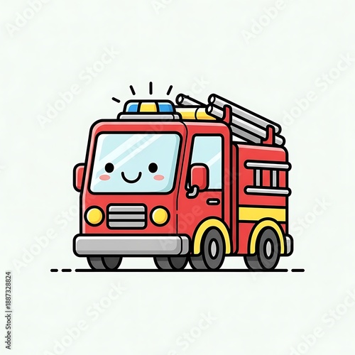 Wallpaper Mural Cartoon Fire Truck Illustration with Smiling Face. Torontodigital.ca