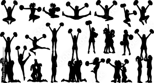 Collection of Cheerleader Silhouette in different positions 