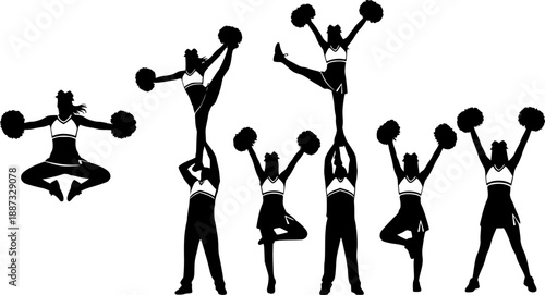 Collection of Cheerleader Silhouette in different positions 