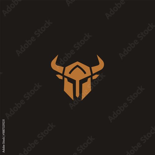Spartan helmet with horn logo in bold and heroic minimalist design.