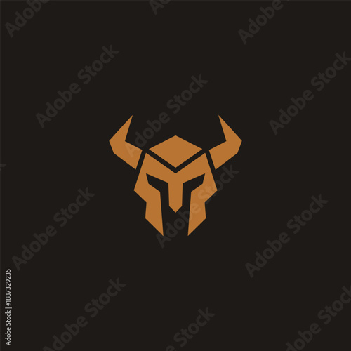 Spartan helmet with horn logo in bold and heroic minimalist design.