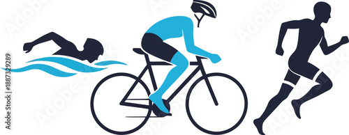 Dynamic triathlon athlete silhouettes swim bike run action sport concept vibrant energy vector