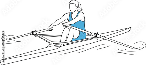 Active woman rowing scull boat on water sport activity athlete recreation lifestyle exercise workout vector