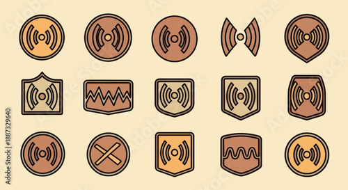 Collection of stylized signal icons with various shapes and colors, all on a neutral background