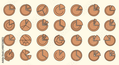 A grid of brown pie charts, each sectioned differently on a cream background