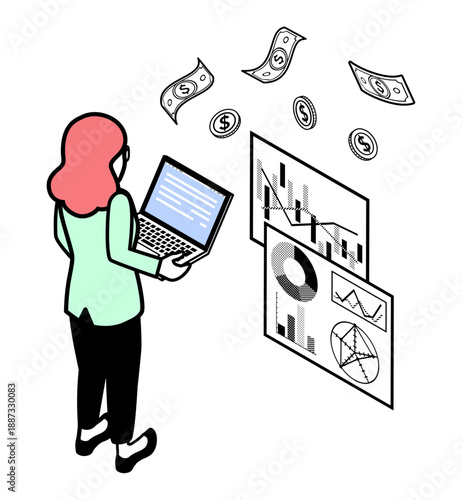 Isometric Financial Data and Investment Growth Concept