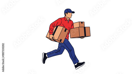 Delivery Man Running with Packages: Fast Shipping Illustration
