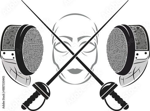 Fencing sport equipment crossed swords and masks illustration representing combat and strategy in athletic competition vector