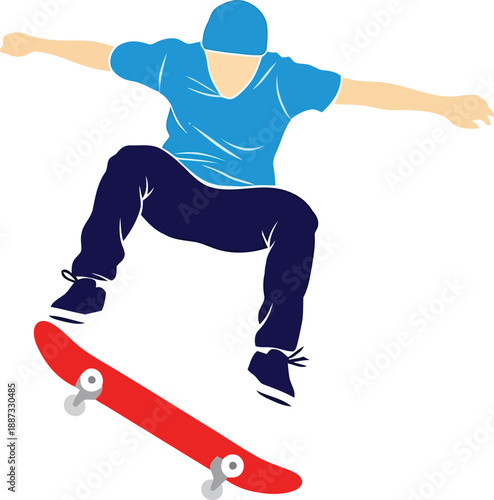 Dynamic Skateboarder Performing a High-Flying Trick in Bright Colors