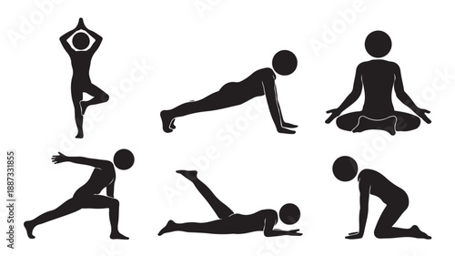 Yoga Poses Silhouettes Collection on White Background Vector Illustration