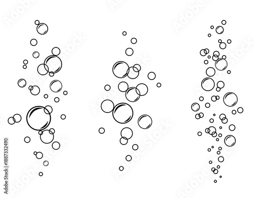 Water bubble icon set . Clean soap bubble icons. Shiny black bubble symbol. Fizzy Drink, Laundry, Soda Water, Cleaning