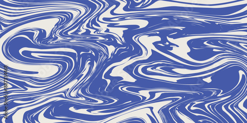 Blue wavy lines abstract background. Trendy psychedelic retro style backdrop. Waves, swirl and twirl pattern.