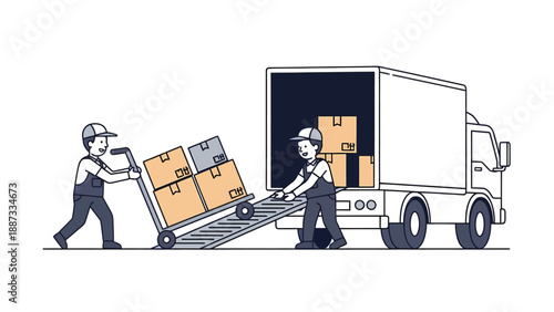 Moving Company Illustration: Workers Loading Boxes onto a Truck