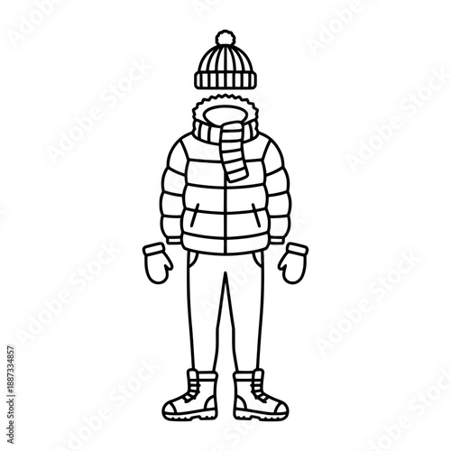Kid Standing in Winter Puffer Jacket Outline