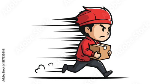 Fast Delivery Cartoon Character - Package Courier Running Quickly