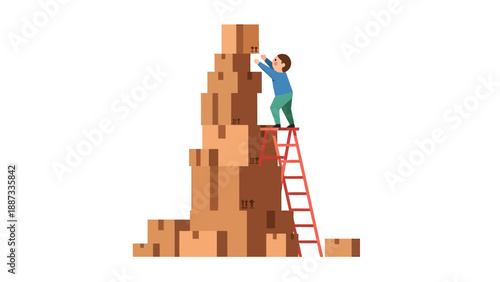 Stacking Boxes: Cartoon Illustration of Challenge and Effort