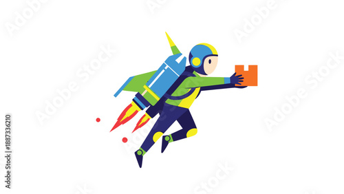 Speedy Delivery: Cartoon Courier with Rocket Pack