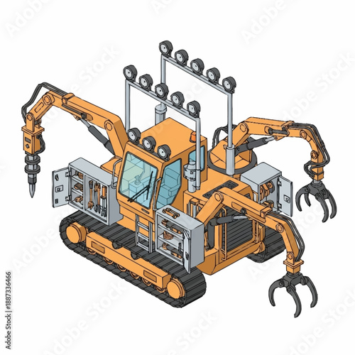 Heavy Duty Industrial Excavator with Multiple Arms.