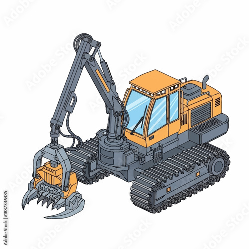 Heavy Duty Logging Machine with Grapple Claw Attachment.