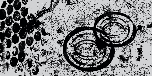 Abstract grunge texture with circular ink marks and distressed concrete background