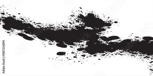 Black paint smear texture with expressive grunge brush strokes on white background