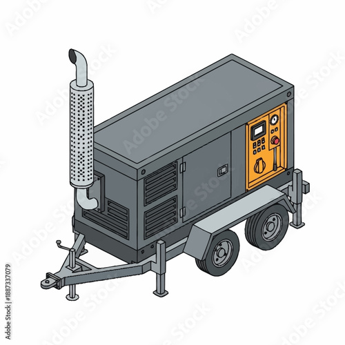 Portable Generator Unit on Trailer with Exhaust Pipe.