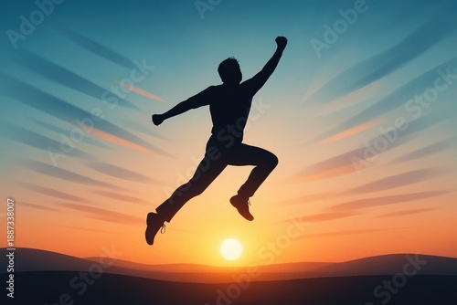 Wallpaper Mural Silhouette of Man Jumping for Joy at Sunset Representing Success Torontodigital.ca