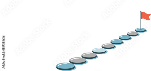 Stepping Stones to Success  Red Flag Goal Concept Illustration