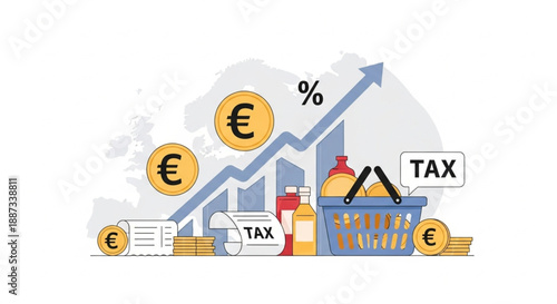 European Financial Pressure Illustration, Inflation, VAT Tax and Rising Prices Impacting Household Budget and Consumer Costs Vector