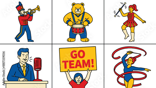 School Spirit & Performance Art: Cartoon Illustrations
