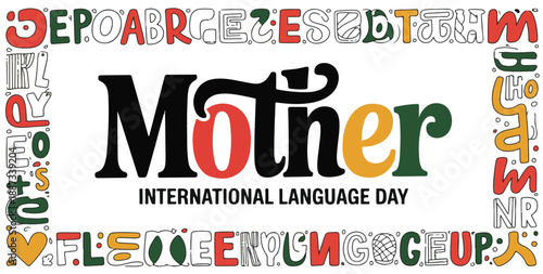 Colorful international mother language day celebration with alphabet decorated border