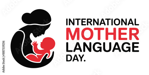Mother holding infant silhouette beside international mother language day graphic