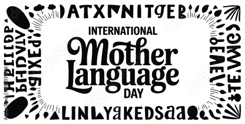 International mother language day celebration with diverse alphabet border design
