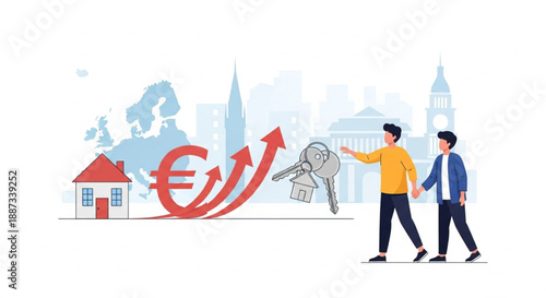 European Home Loan and Mortgage Crisis Concept, Rising Interest Rates, Inflation and Housing Affordability with Euro Symbol Vector