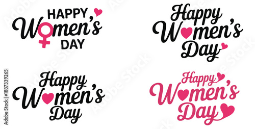 Happy women's day greeting design set with hearts and gender symbols
