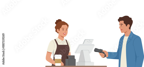 Customer Paying with Credit Card at Coffee Shop Counter