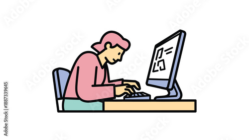 Woman Typing on Computer Illustration