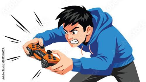 Intense Gamer Focus - Cartoon Illustration of Competitive Gaming