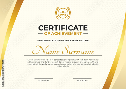 Beige and gold certificate of achievement template for award and print template